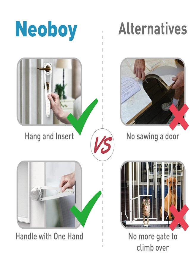 Neobay Cat Door Latch with Stabilizer, 7 Sizes Adjustable Cat Door Holder Latch, Keeps Dog Out of Litter Box, No-Drill & Portable for Interior Doors, White, 2 Packs - Image 5